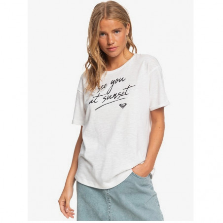 T-SHIRT ROXY FOLLOW ME TO THE BEACH BLANC