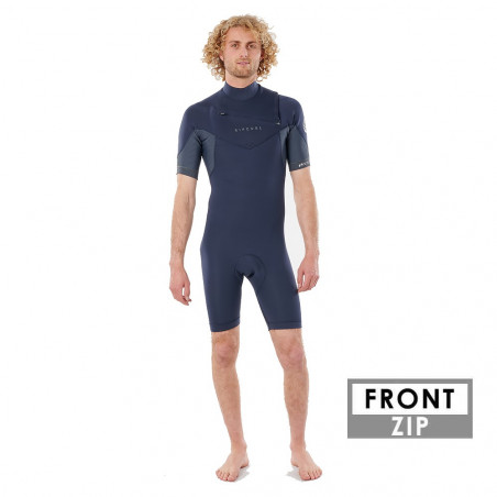 SHORTY RIPCURL DAWN PATROL ECO 2/2 FRONTZIP MANCHES COURTES BLEU/GRIS