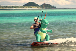 Un dinosaure sachant kiter !